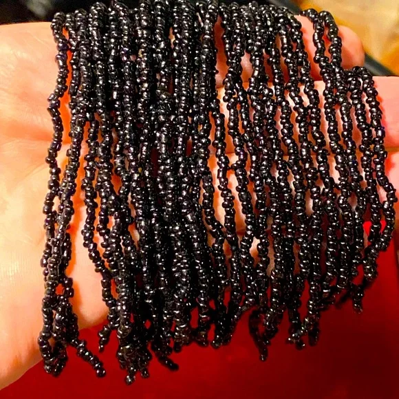 Antique Victorian jet glass seed bead tassel,bronze beads/hanger - Picture 8 of 9